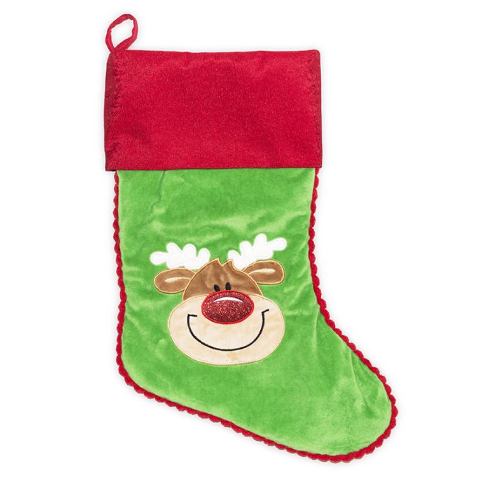 Green Reindeer Stocking with name on